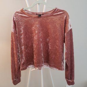 blush velvet long sleeves crop top- Forever 21